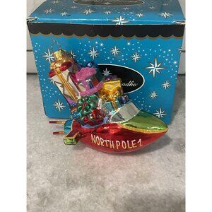 Christopher Radko North Pole 1 Rocket Ship Glass Christmas Ornament Box Decor